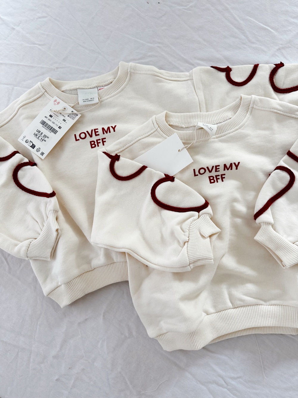Zara Cream Sweatshirt with Burgundy 'LOVE MY BFF' Print 2-pack set for twins